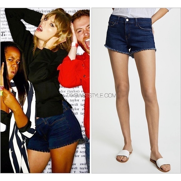 NWT L'AGENCE Taylor Swift Distress Dark Wash Denim Fray Hem Cutoff Jean Short 25 - Picture 1 of 9